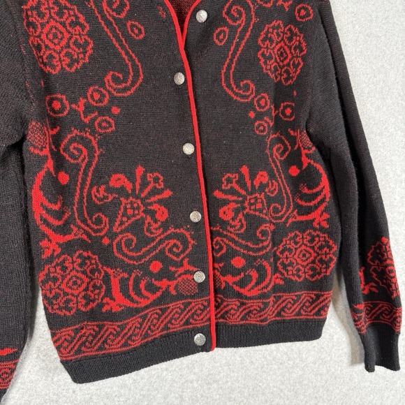Vintage Pendelton Womens Wool Black Red Nordic Button Cardigan Sweater Sz Small - Picture 2 of 8